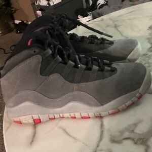 Pink gray and black Jordan 10s